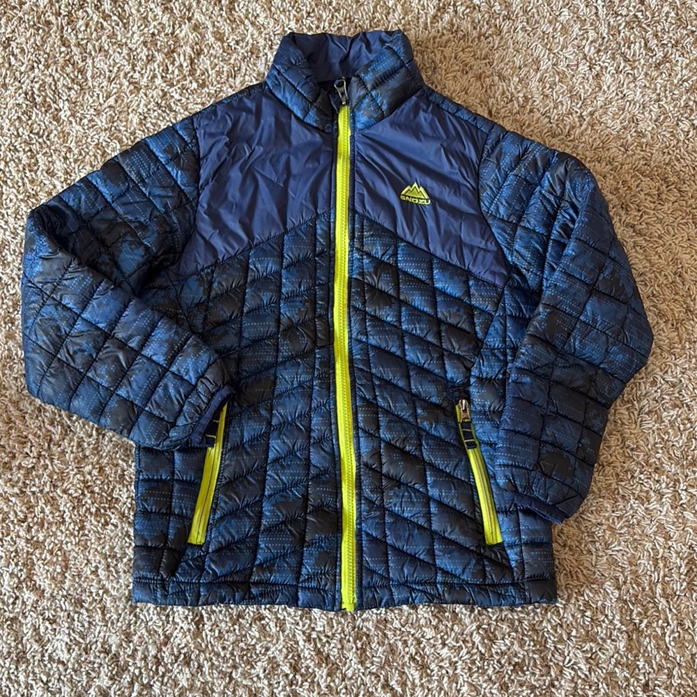 Kids Blue Quilted Jacket with Yellow Accents